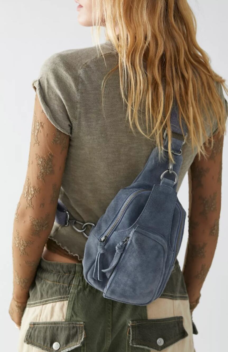 Free People Hudson Suede Sling Bag, Slate